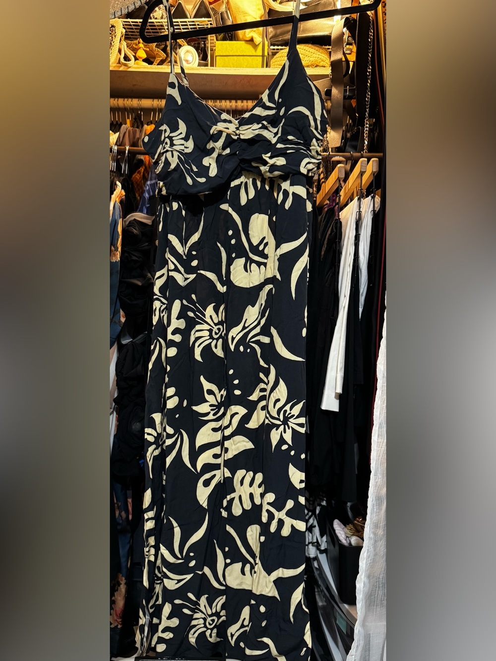 GAP Black & Cream Floral Midi Dress with Twist-Bust